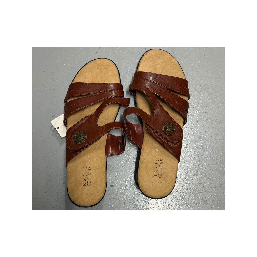 Basic Editions Zeeland Womens Brown Comfort Slide Sandals Size 7 NWT 51403